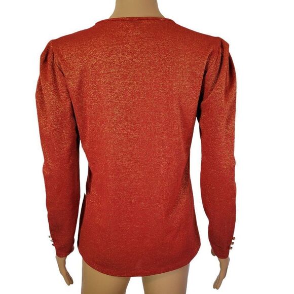 Liz Claiborne Metallic Puff Sleeve Top (Size S) - Picture 4 of 8